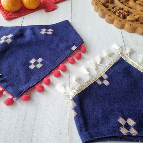 Azul Dog Bandana with red pom poms or gold/cream tassels