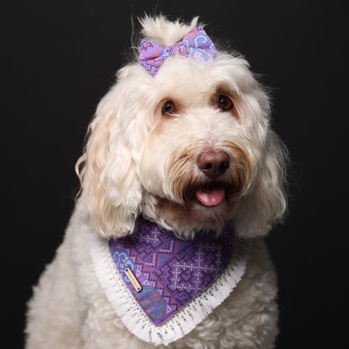 Purple Puzzle Dog Bandana with tassels (LAST PIECE- SIZE S)